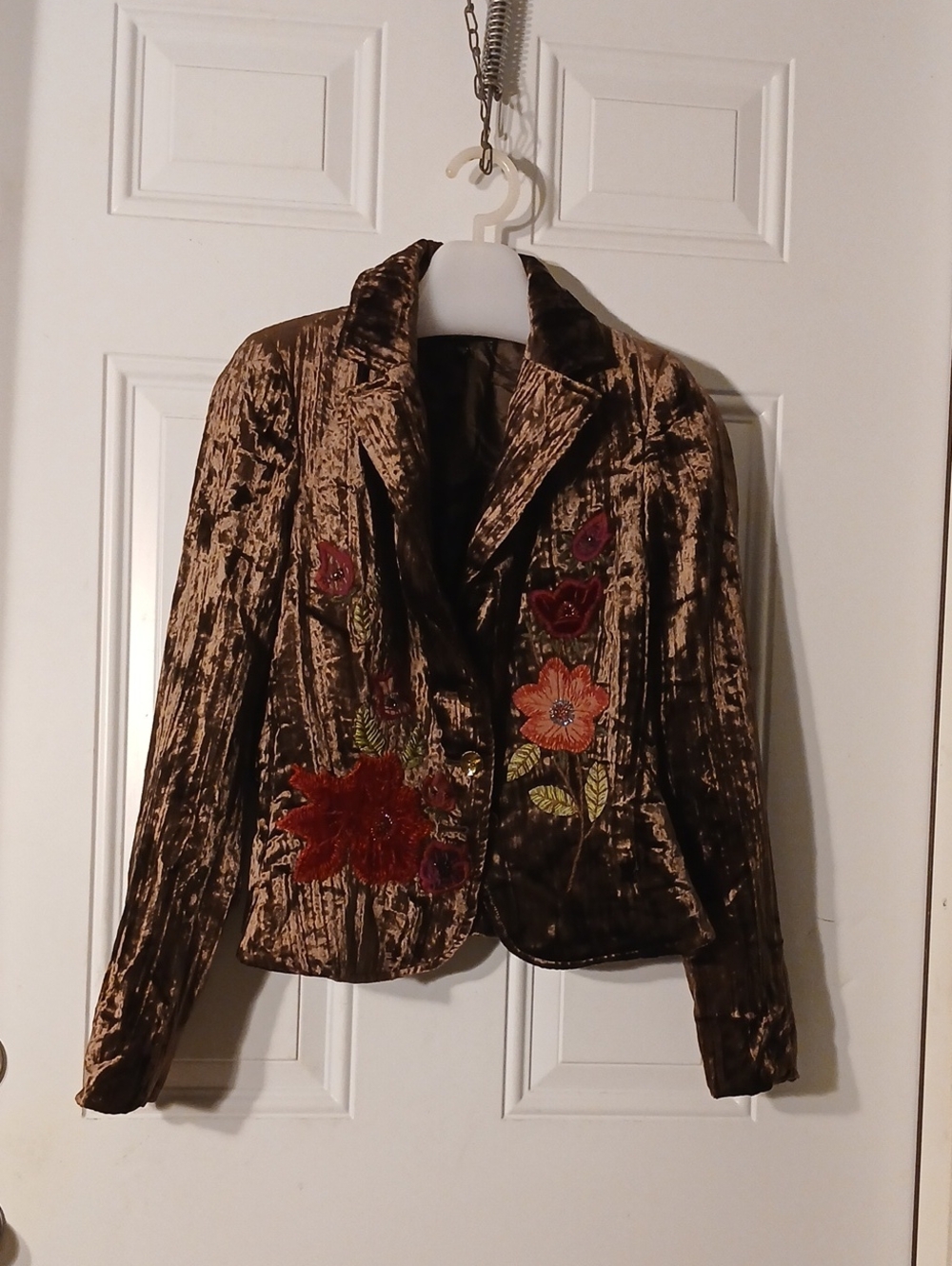 Jon Velvet Embroidered Floral Blazer Jacket - Brown